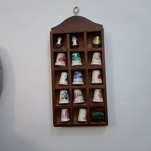 Thimble Display Case Lovely Wooden Unique Well Made Collective Ceramic 16 Pc VTG